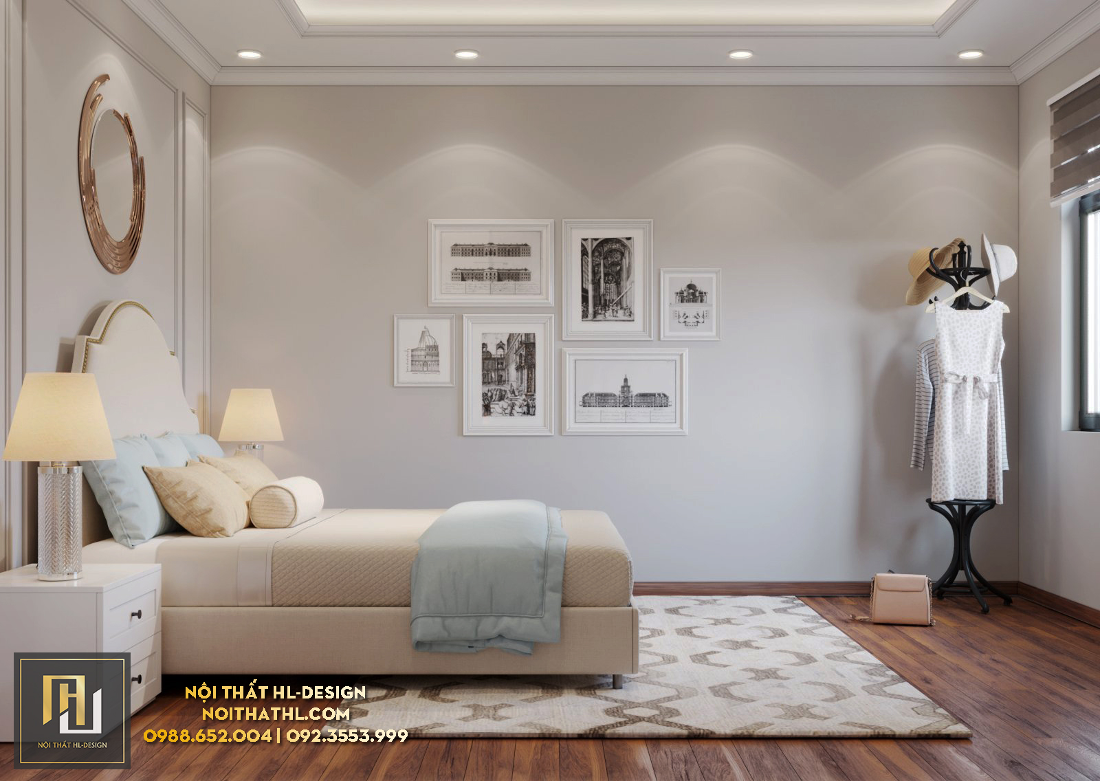 nội thất phòng ngủ hạ long theo phong cách tân cổ điển