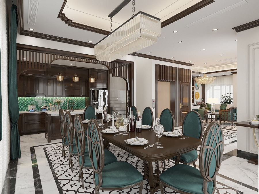 Thiết kế nội thất phòng bếp theo phong cách nội thất Indochine tại Hạ Long Quảng Ninh