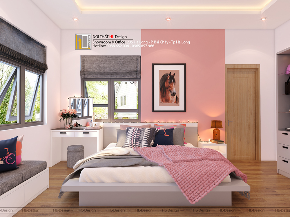 thiết kế thi công nội thất phòng ngủ con gái 