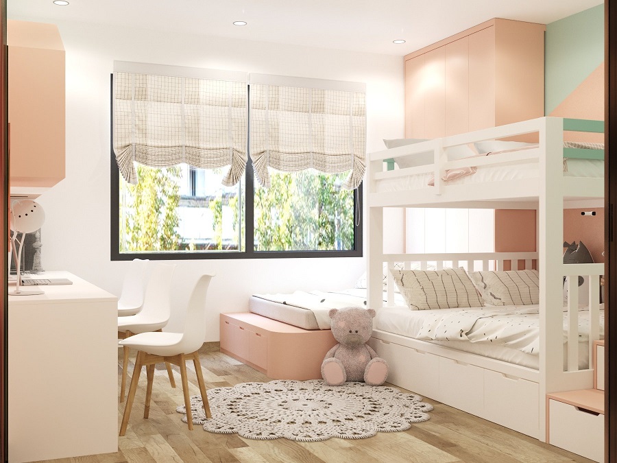 THIẾT KẾ NỘI THẤT PHÒNG NGỦ CON GIƯỜNG TẦNG TẠI MÓNG CÁI