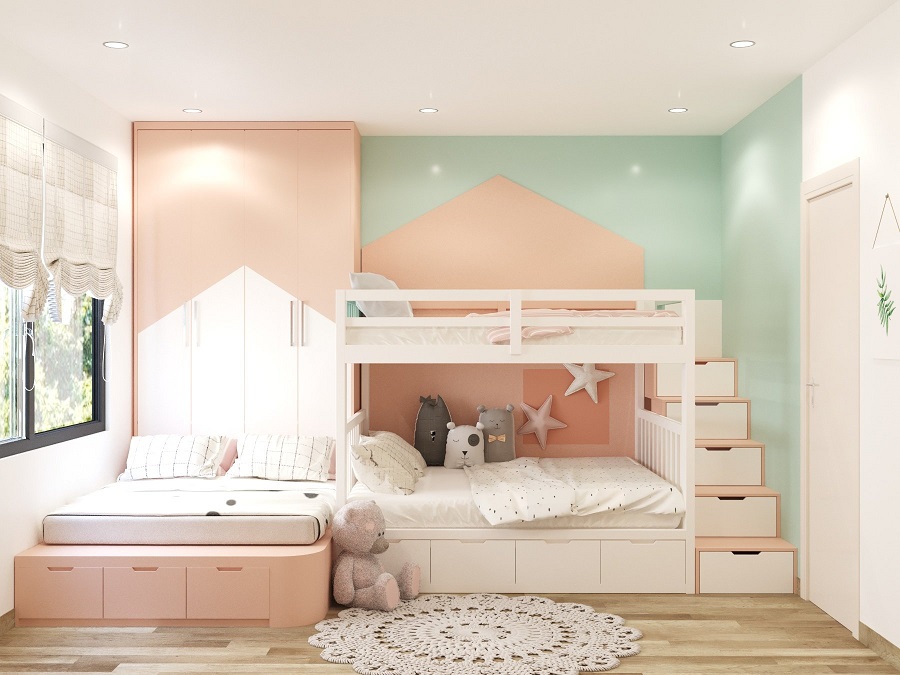 THIẾT KẾ NỘI THẤT PHÒNG NGỦ CON GIƯỜNG TẦNG TẠI MÓNG CÁI
