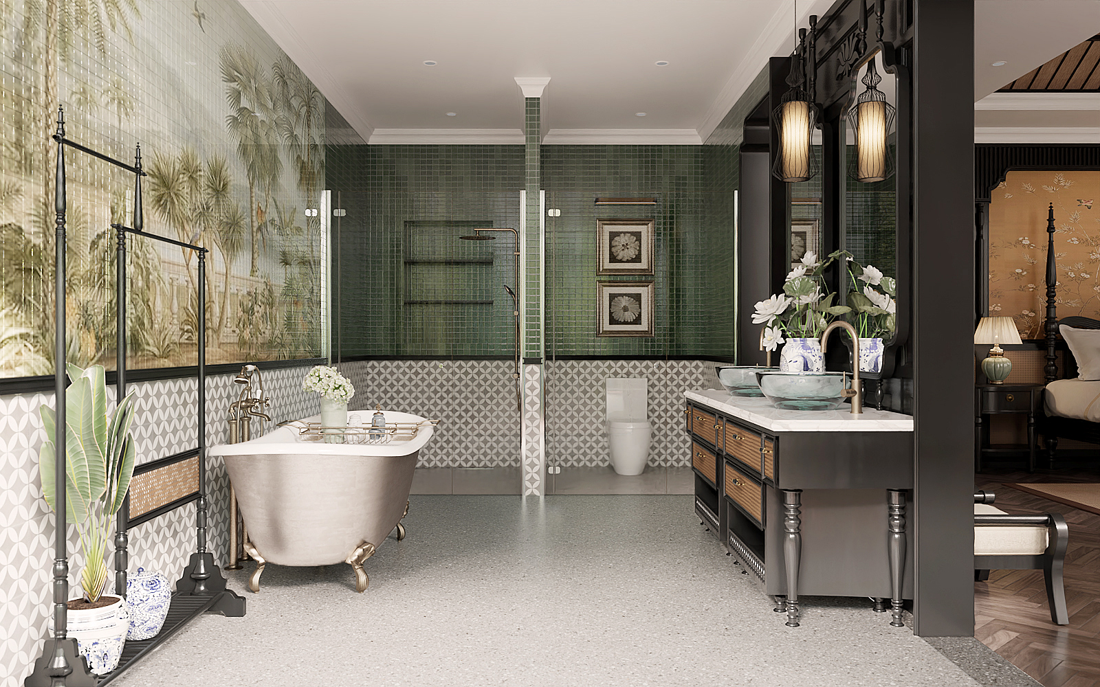 Thiết kế nội thất phòng ngủ indochine tại Quảng Ninh