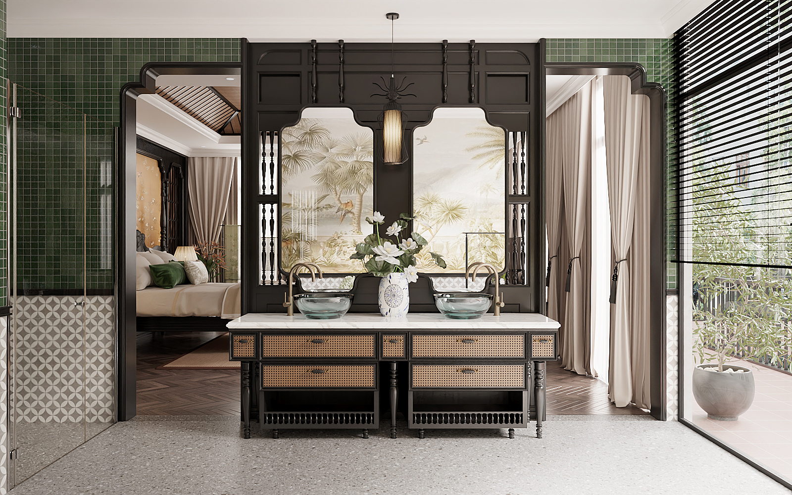 Thiết kế nội thất phòng ngủ indochine tại Quảng Ninh