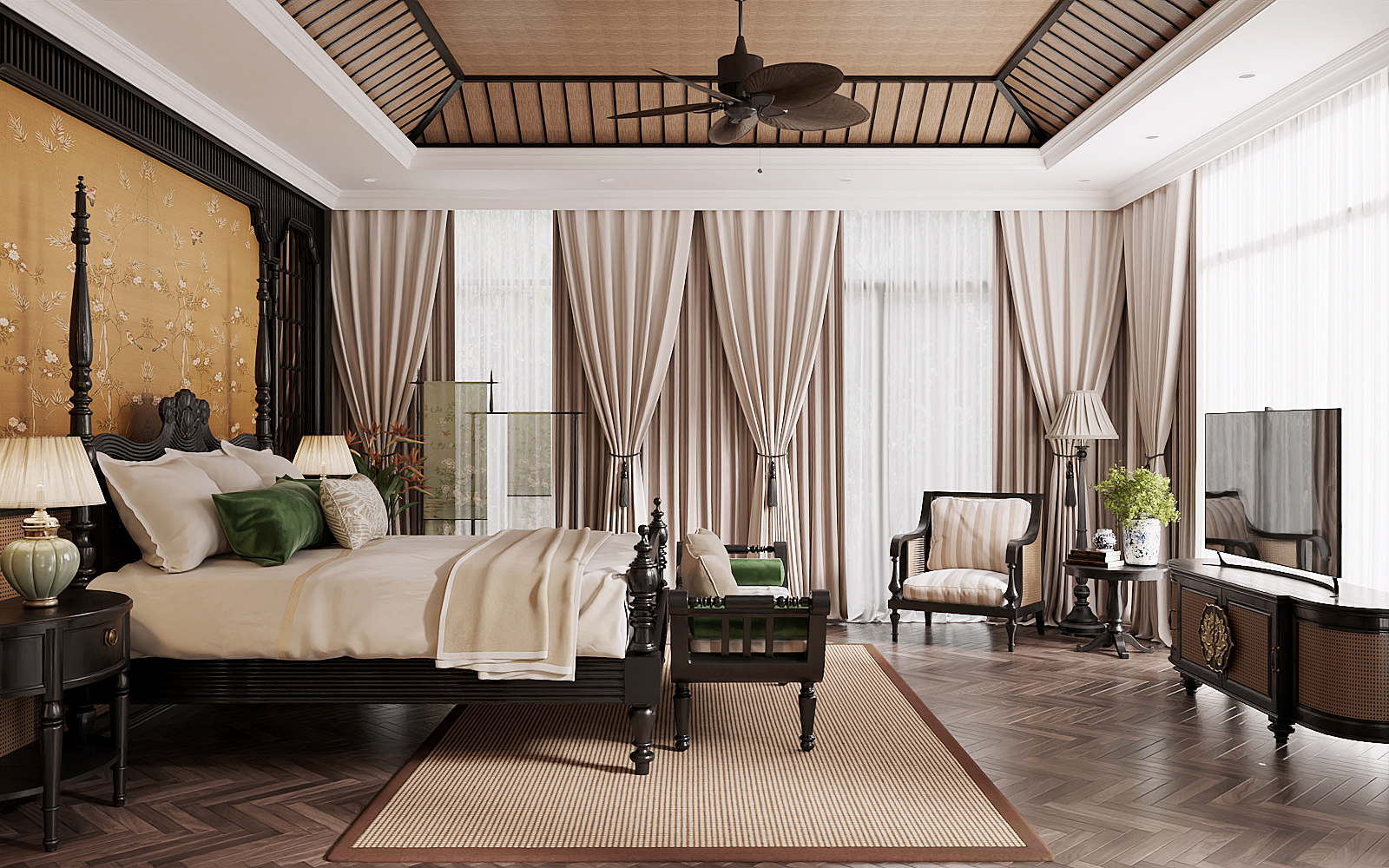 Thiết kế nội thất phòng ngủ indochine tại Quảng Ninh
