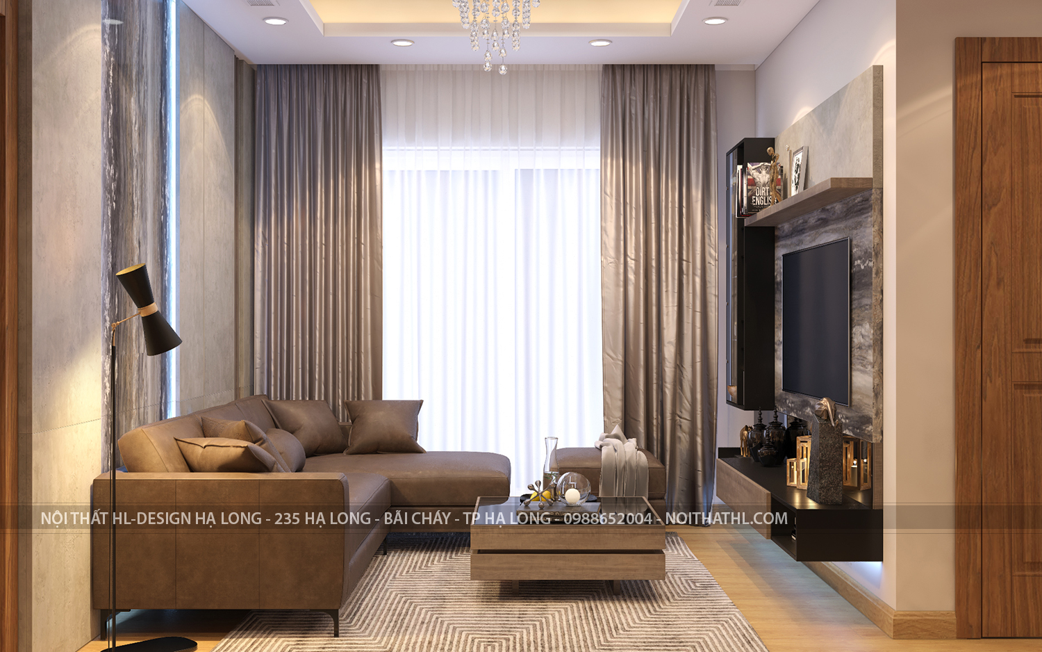nội thất phòng khách căn hộ 2 phòng ngủ chung cư sapphire bến đoan hạ long