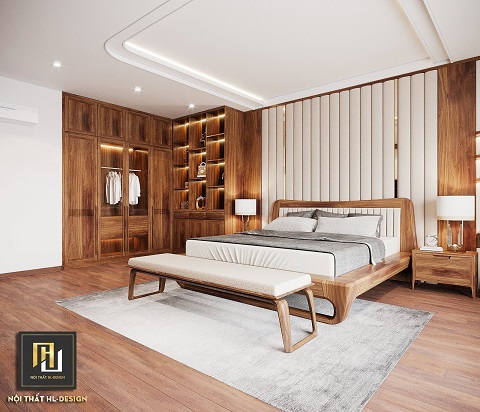 Thiết kế nội thất phòng ngủ gỗ Óc Chó tại Quảng Ninh đẹp và đẳng cấp