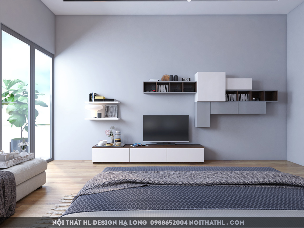 thiết kế kệ tivi hiện đại với không gian 