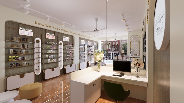 thiết kế nội thất shop mỹ phẩm sang trọng và hiện đại tại Hạ Long