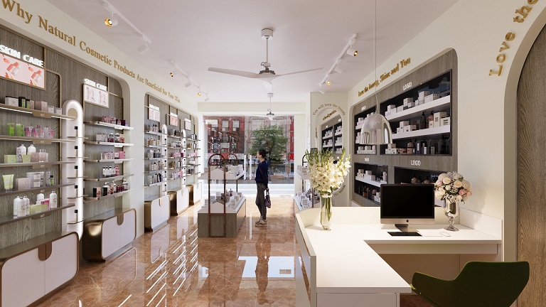 thiết kế nội thất shop mỹ phẩm sang trọng và hiện đại tại Hạ Long