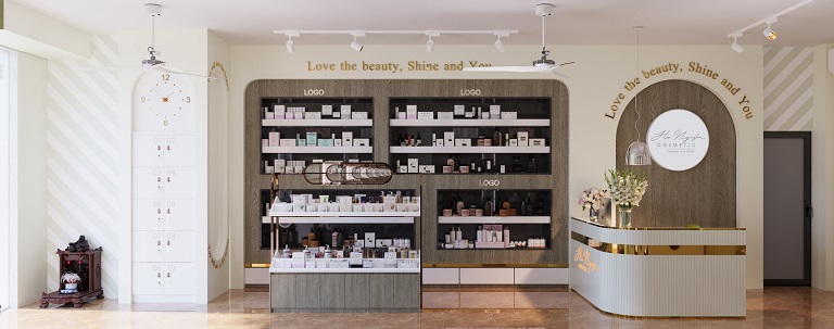 thiết kế nội thất shop mỹ phẩm sang trọng và hiện đại tại Hạ Long