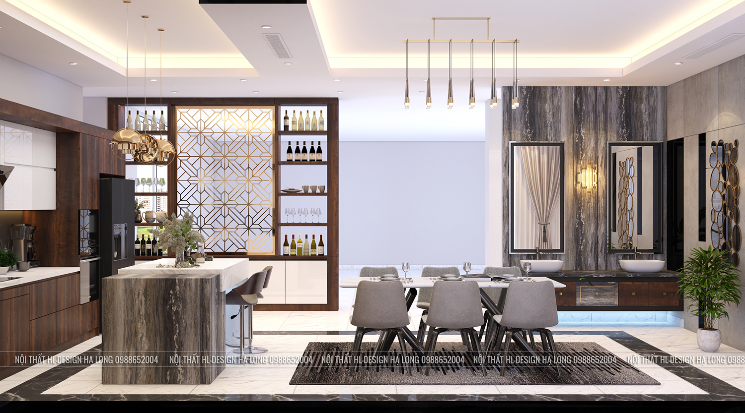 phòng bếp hiện đại sang trọng cho căn biệt thự biển hạ long