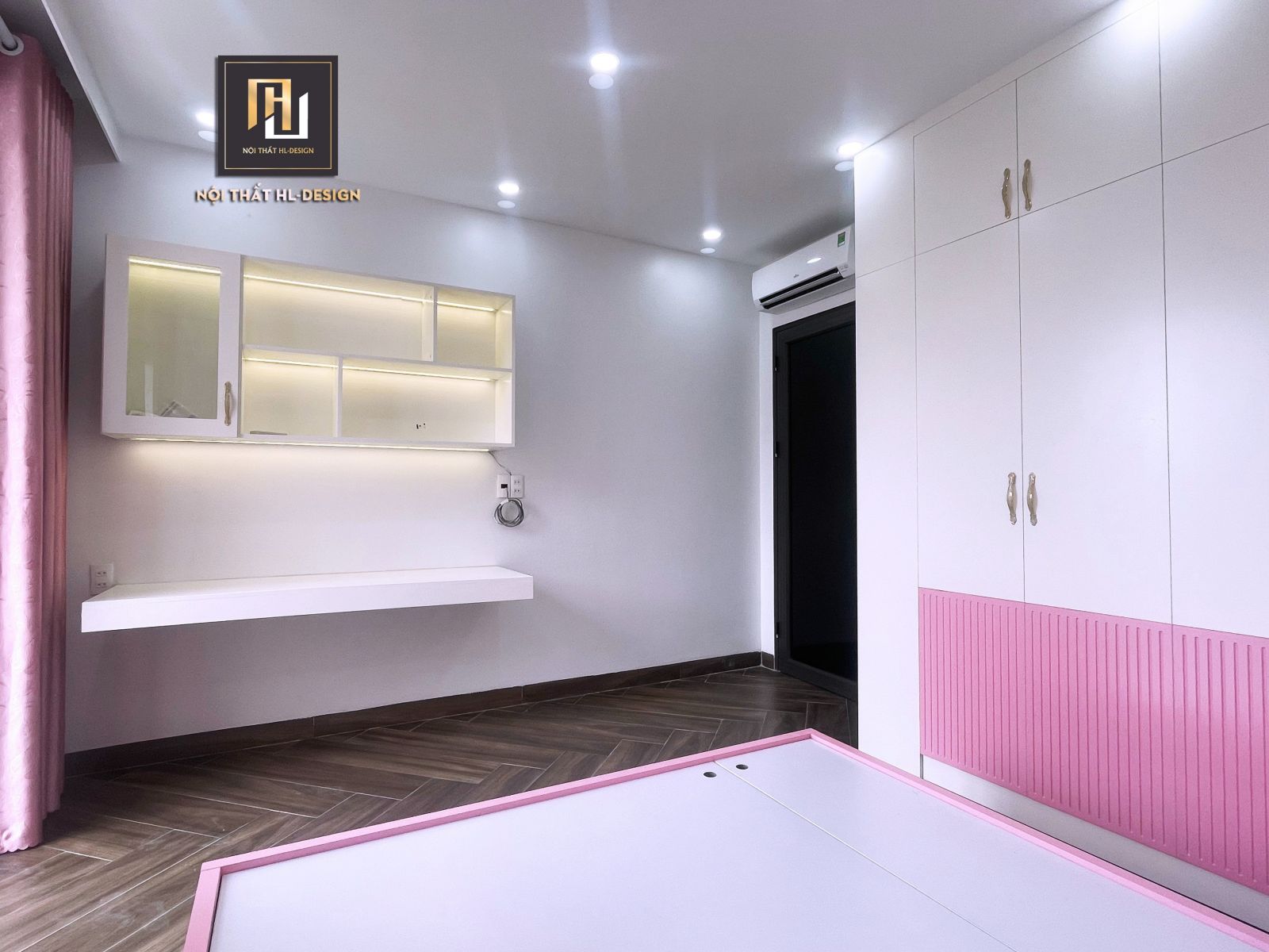 phòng ngủ con gái theo tông màu hồng chị Hương hạ long