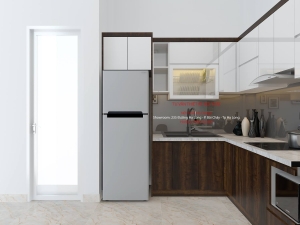 Tủ bếp Laminate vân gỗ óc chó Châu Âu Hiện đại