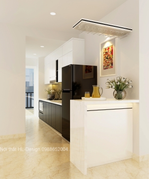 Tủ bếp tông màu đen trắng đầy cá tính cho căn hộ chung cư - Tủ bếp cô Vân - Chung cư BIM