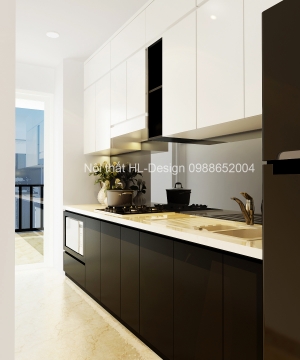 Tủ bếp tông màu đen trắng đầy cá tính cho căn hộ chung cư - Tủ bếp cô Vân - Chung cư BIM