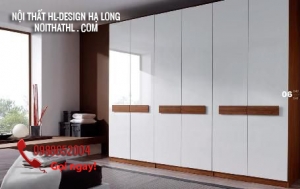 Tủ quần áo 6 cánh màu trắng kết hợp vân gỗ đẹp tại Hạ Long