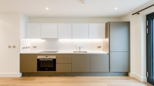 Tủ bếp hiện đại Gỗ Laminate kết hợp Acrylic An Cường