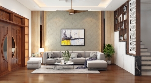Nội thất phòng khách và phòng bếp nhà Anh Hùng Cẩm Phả Quảng Ninh