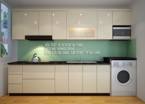 Tủ bếp gỗ công nghiệp hiện đại màu kem - Nội thất Hạ Long