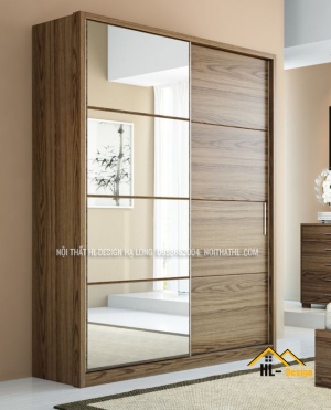 Tủ quần áo màu vân gỗ kết hợp cánh gương tại Hạ Long - Nội thất HL-Design Hạ Long