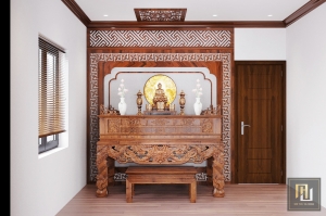 Thiết kế thi công nội thất phòng thờ tại Hạ Long. Thiết kế thi công vách thờ gỗ tự nhiên tại Hạ Long