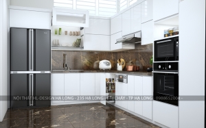 Tủ bếp nhựa cao cấp cho biệt thự tại Vinhome Dragonbay Bến Đoan Hạ Long - tủ bếp chữ L cho biệt thự