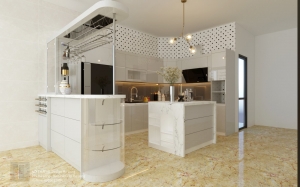 Thiết kế tủ bếp Acrylic bóng gương chú Vương - Giếng đáy - Hạ Long