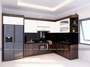Mẫu tủ bếp nhựa chịu nước phủ Acrylic cực đẹp cho gia đình tại Hạ Long - Tủ bếp chữ L đẹp hiện đại