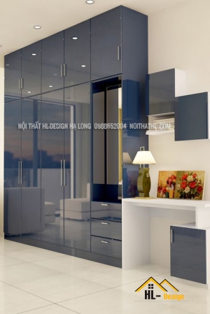 Thiết kế tủ quần áo hiện đại màu xanh tại Hạ Long - Nội thất HL-Design Hạ Long