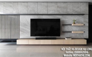 Vách kệ tivi phòng khách - Nội thất HL-Design Hạ Long