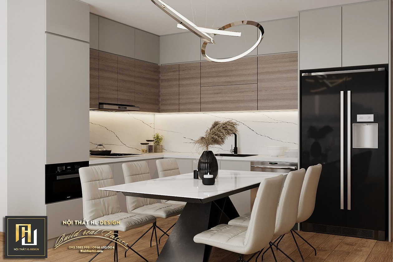 Tổng hợp mẫu thiết kế tủ bếp cho chung cư hiện đại bằng chất liệu nhựa và gỗ MDF An Cường tại Hạ Long Quảng Ninh.